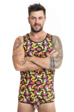Anais - Herren Tank-Top mit Bannen-Kussmund Muster