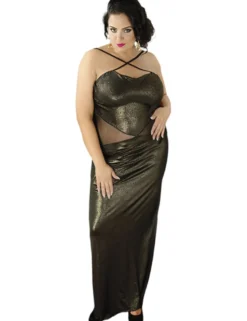 Andalea - langes Wetlook-Kleid C/4001 AN530482M gold
