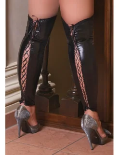 Andalea - sexy Beinstulpen S/3045 aus Wetlook mit Schnürung BT-D-002M schwarz