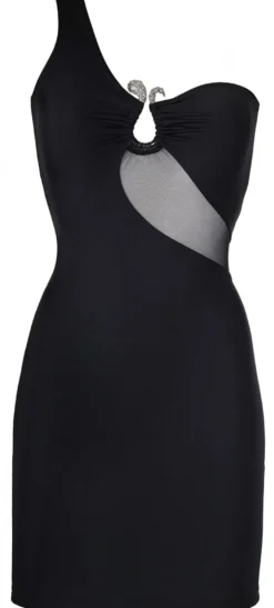 axami - halboffenes Minikleid mit transparentem Bund V-9099 schwarz