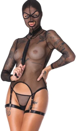 Bad Kitty - Netzhemd mit Halsband und Flogger