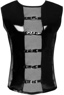 Black Level - Herren Shirt aus Lack und Mesh mit Schnallen