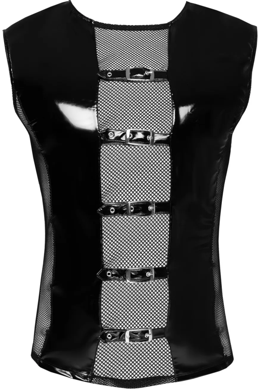 Black Level - Herren Shirt aus Lack und Mesh mit Schnallen