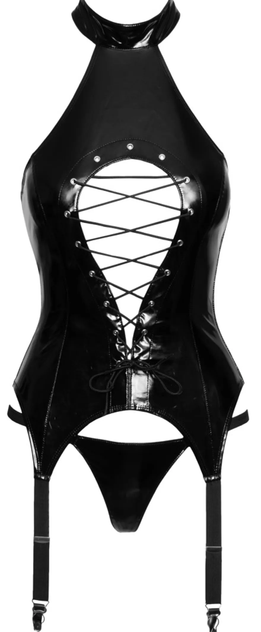Black Level - Lack Strapshemd mit Cut-out und String schwarz