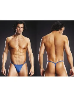 BLUE LINE - Microfiber V-String + Metal Rings blau