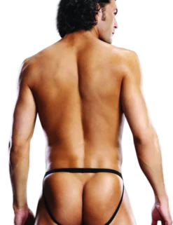 BLUE LINE - Schwarzer Jock Strap Tanga mit Metallringen