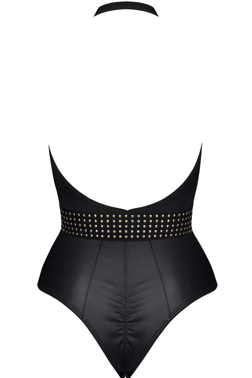 Cash Baby Collection - Body aus feinstem Mesh und Wetlook mit elegantem Dekolleté und Goldapplikationen