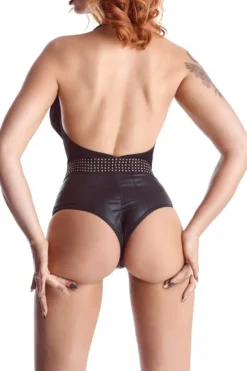 Cash Baby Collection - Body aus feinstem Mesh und Wetlook mit elegantem Dekolleté und Goldapplikationen
