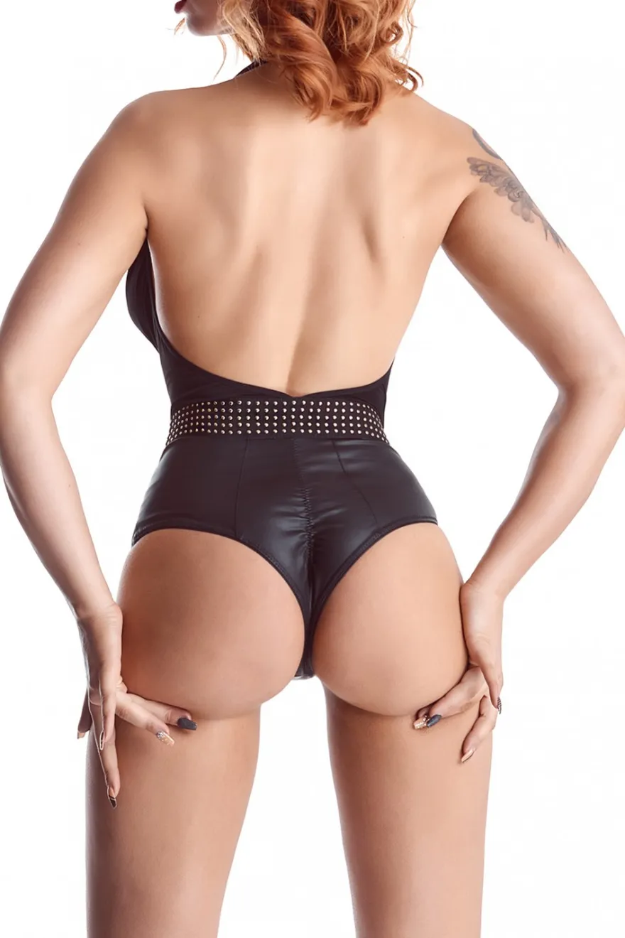 Cash Baby Collection - Body aus feinstem Mesh und Wetlook mit elegantem Dekolleté und Goldapplikationen