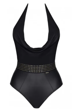 Cash Baby Collection - Body aus feinstem Mesh und Wetlook mit elegantem Dekolleté und Goldapplikationen