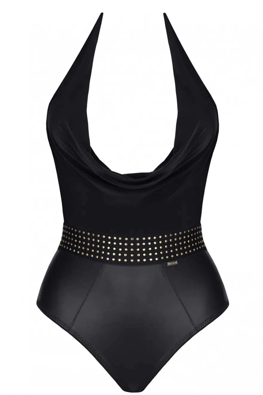Cash Baby Collection - Body aus feinstem Mesh und Wetlook mit elegantem Dekolleté und Goldapplikationen