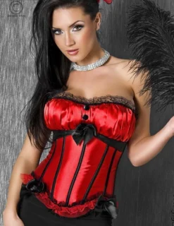 Chilirose - Aufregende Satin-Corsage mit Schleifen & String schwarz/rot