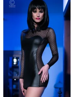 Chilirose - CR 4034 Leatherlook Minidress Schwarz