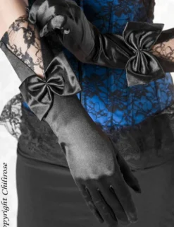 Chilirose - CR 3252 Schwarz Satin Gloves with Lace