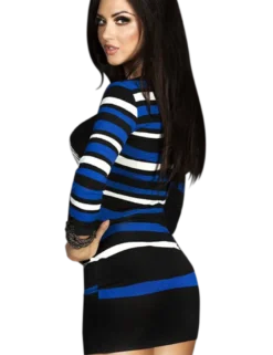 Chilirose - Minikleid Longpulli in schwarz blau weiß