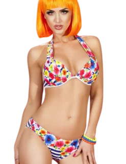 Chilirose - Neckholder Bikini mit Push Up und Blumen Muster