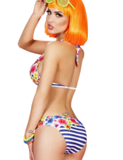 Chilirose - Neckholder Bikini mit Push Up und Blumen Muster