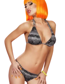 Chilirose - Push Up Bikini in Schlangenleder Optik in grau weiß