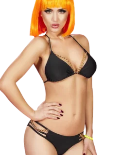 Chilirose - Push Up Bikini mit Neckholder in schwarz mit goldenen Ketten