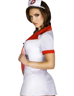 Chilirose - Sexy Krankenschwester Set mit Strümpfen und Netztop in weiß/rot