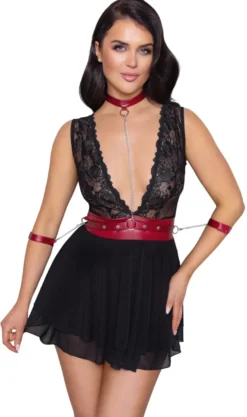 Cottelli Bondage - Babydoll aus zarter Spitze im edlen Mattlook