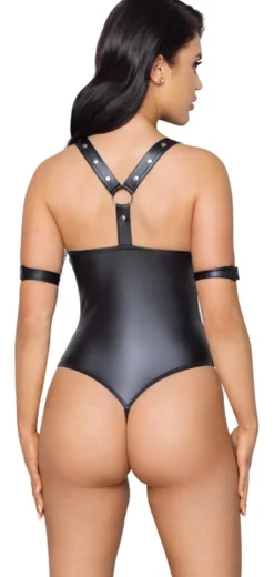 Cottelli Bondage - Stringbody overt im edlen Mattlook mit Fesselriemen