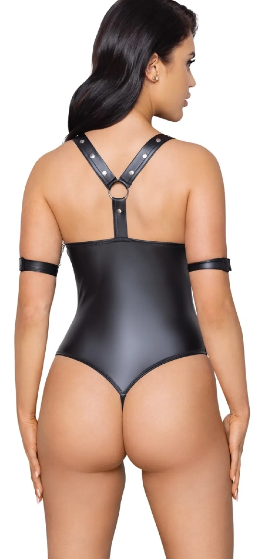 Cottelli Bondage - Stringbody overt im edlen Mattlook mit Fesselriemen