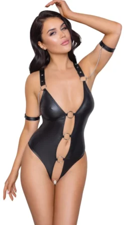 Cottelli Bondage - Stringbody overt im edlen Mattlook mit Fesselriemen