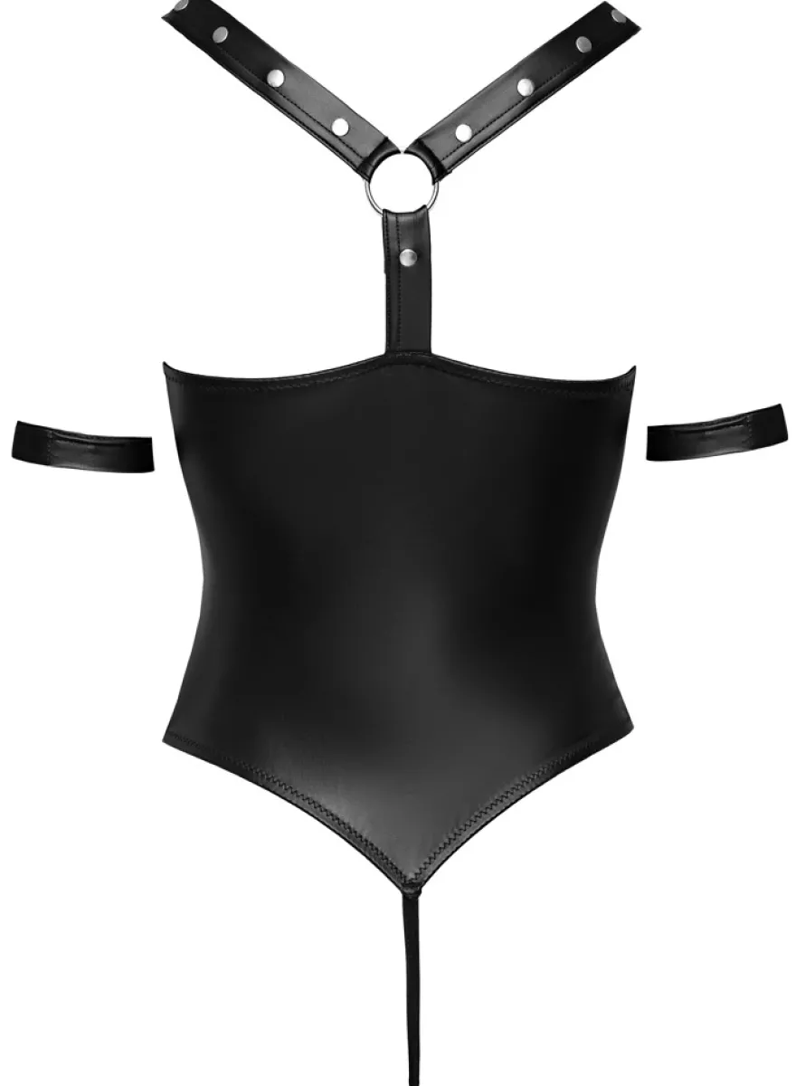 Cottelli Bondage - Stringbody overt im edlen Mattlook mit Fesselriemen