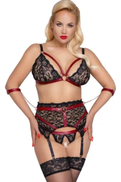Cottelli Collection - Bondage Dessous-Set mit Strapsgurt