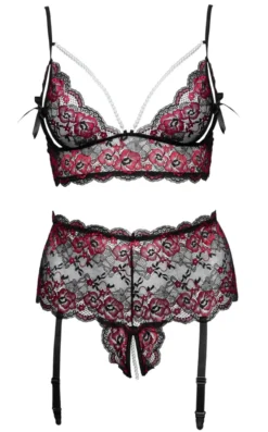 Cottelli Collection - Dessous Set aus Blütenspitze schwarz-rot