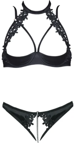 Cottelli Collection - Hebe Set mit String ouvert und Kette schwarz