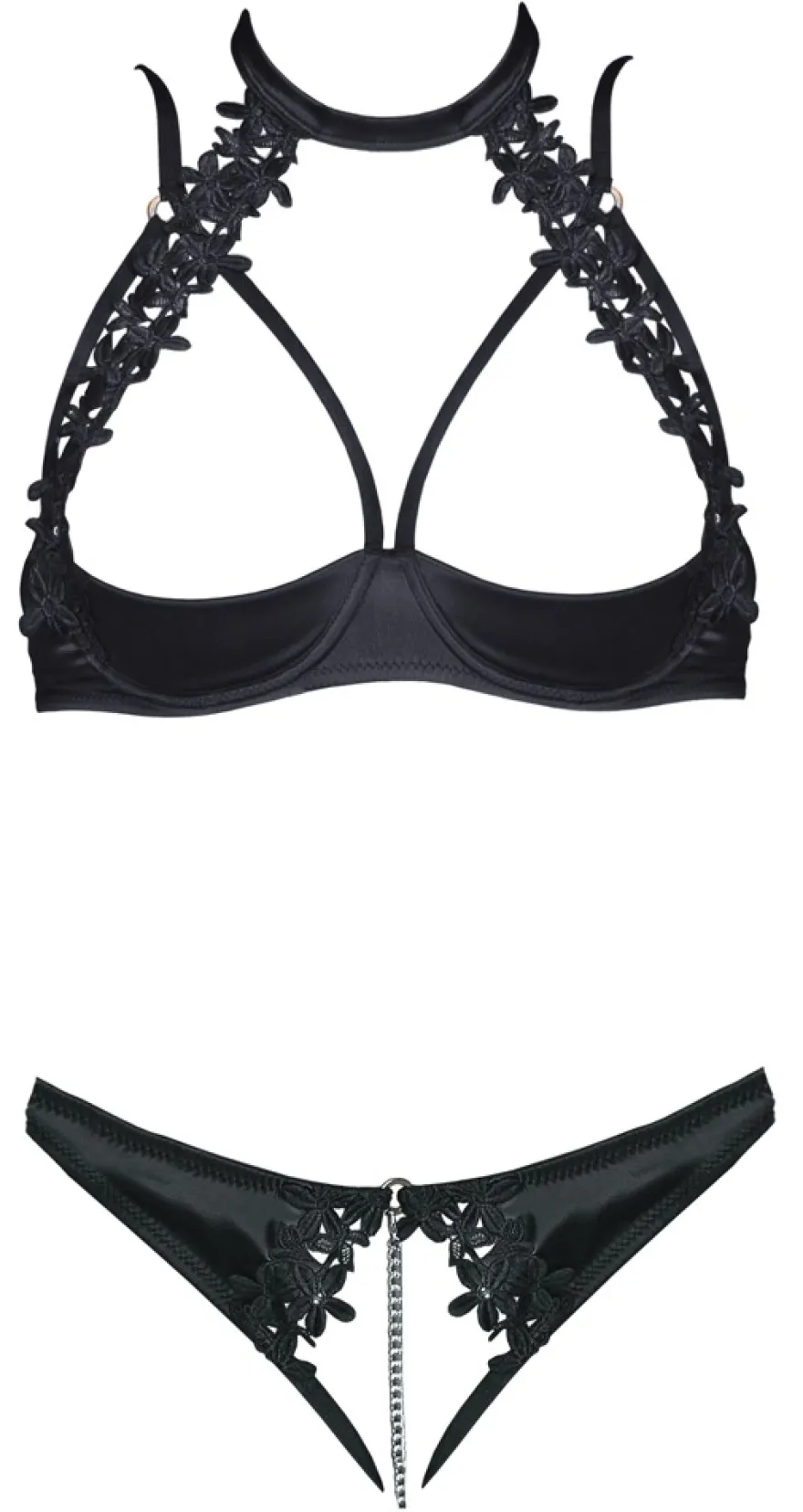 Cottelli Collection - Hebe Set mit String ouvert und Kette schwarz