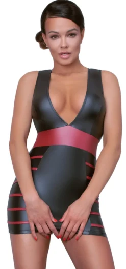 Cottelli Collection - Party Kleid mit tiefem Ausschnitt schwarz-rot