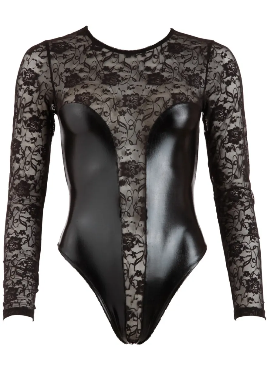 Cottelli Collection - Spitzen-Body mit Wetlook-Details