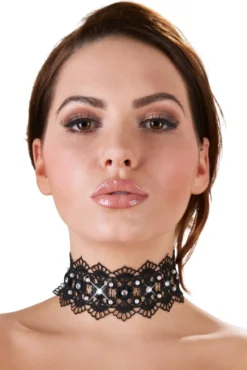 Cottelli Collection - Stickereihalsband mit Strass schwarz