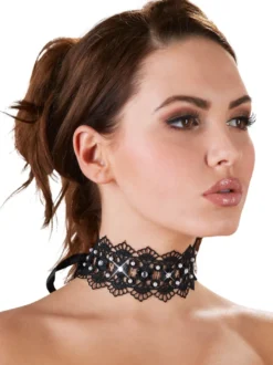 Cottelli Collection - Stickereihalsband mit Strass schwarz