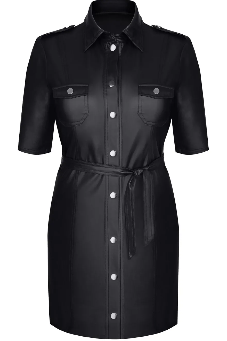 Demoniq - Kleid im Wetlook mit Gürtel