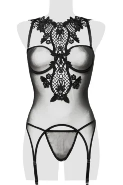 Grey Velvet - erotisches Set aus zarter Spitze mit Häkelspitz schwarz 15263