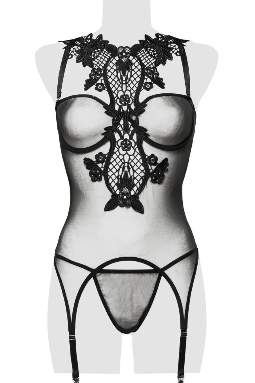 Grey Velvet - erotisches Set aus zarter Spitze mit Häkelspitz schwarz 15263