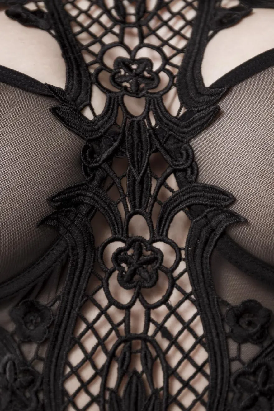 Grey Velvet - erotisches Set aus zarter Spitze mit Häkelspitz schwarz 15263