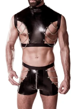 Grey Velvet - Herren Clubwear-Set aus Lederimitat mit Ketten