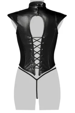 Grey Velvet - Kunstleder Corsage mit String schwarz 15319