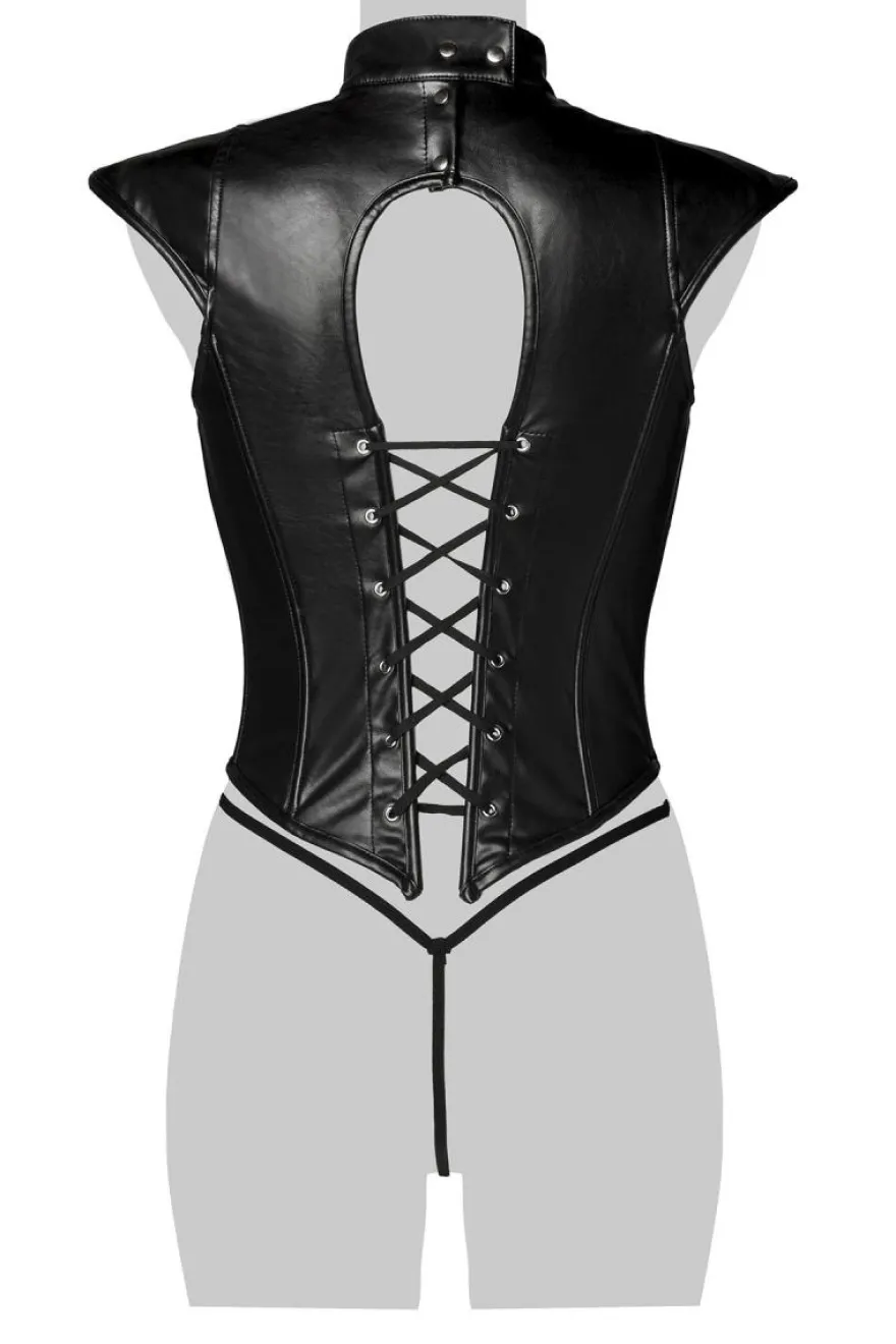 Grey Velvet - Kunstleder Corsage mit String schwarz 15319