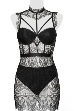 Grey Velvet - Spitzen Negligé schwarz 15310
