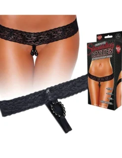 Hustler Lingerie - Schwarze Spitzen-Panty ouvert, mit stimulierender Perlenkette