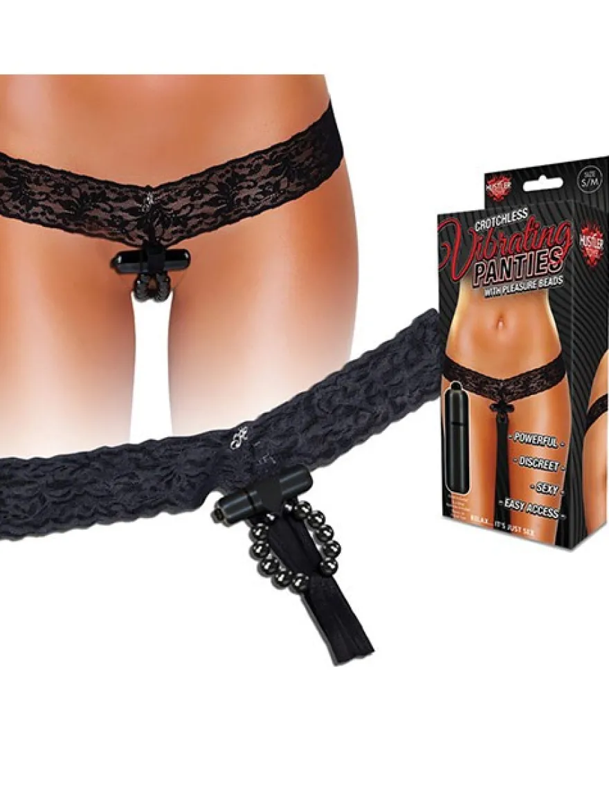 Hustler Lingerie - Slip Ouvert mit Stimulationsperlen und Vibrobullet schwarz