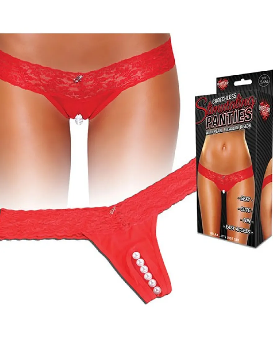 Hustler Lingerie - Spitzen-Panty ouvert, mit stimulierender Perlenkette