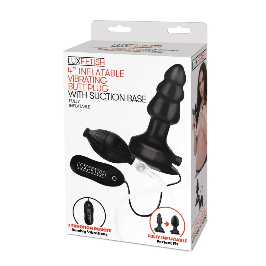 LUX FETISH-4” Inflatable Vibrating Butt Plug with Suction Base