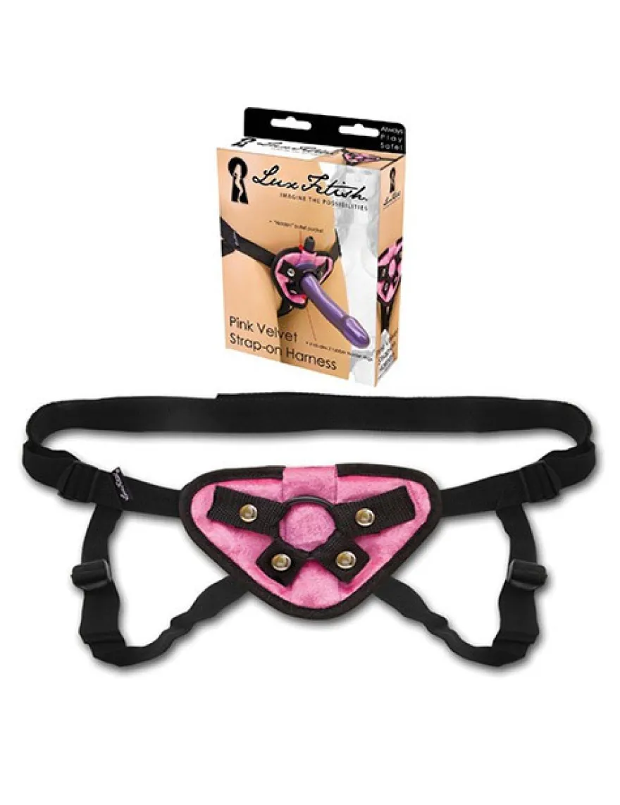 Lux Fetish - Pink Velvet Strap-On Harness